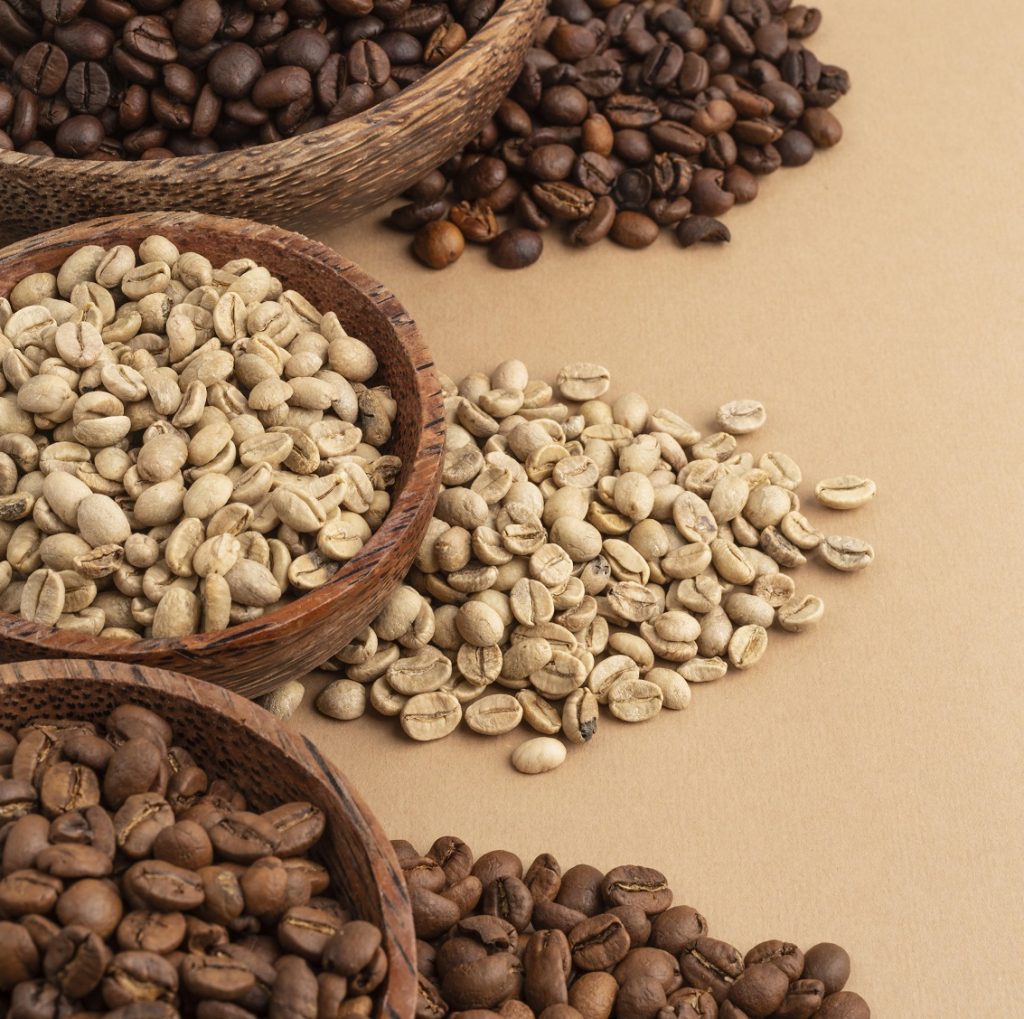 Bowls with coffee beans